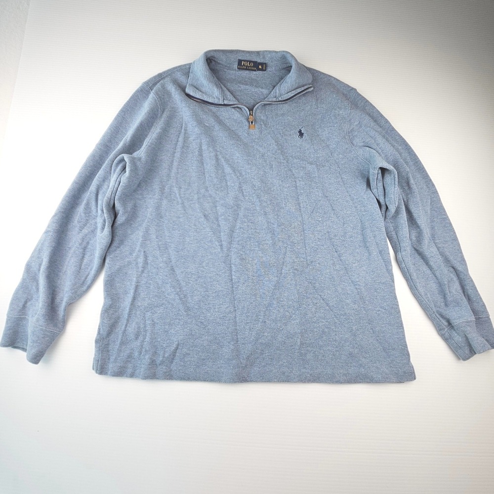 Polo Ralph Lauren Mens XL Quarter Zip Pullover Sweater Light Blue Cotton Knit